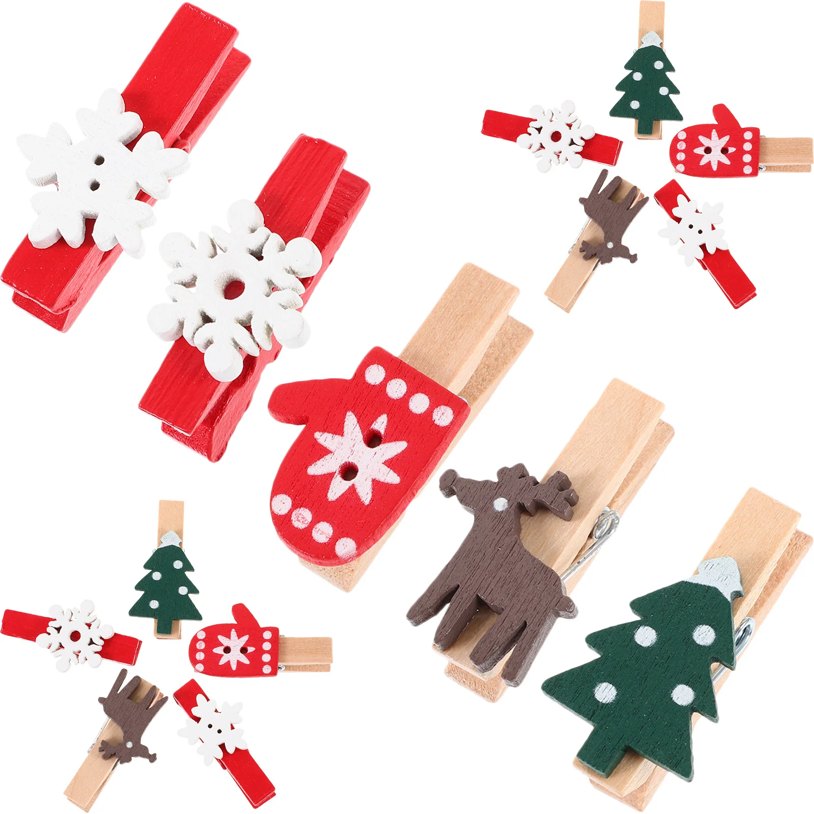 

125Pcs Wooden Xmas Clips Christmas Photo Holders for Light Strings Cards Artworks Compact Decorative Clothespin Assortment