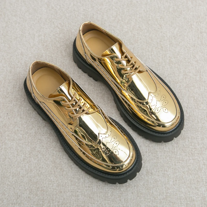 British Style Brogue Dress Shoes Men Luxury Golden Leather Shoes for Men Platform Mens Formal Shoes Gentleman Business Shoes