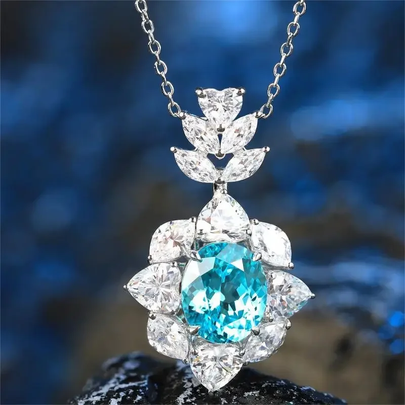 RUIF 2024 New Retro Design S925 Silve Lab Grown Paraiba Pendants Necklace Jewelry For Wedding Party Christmas Gift