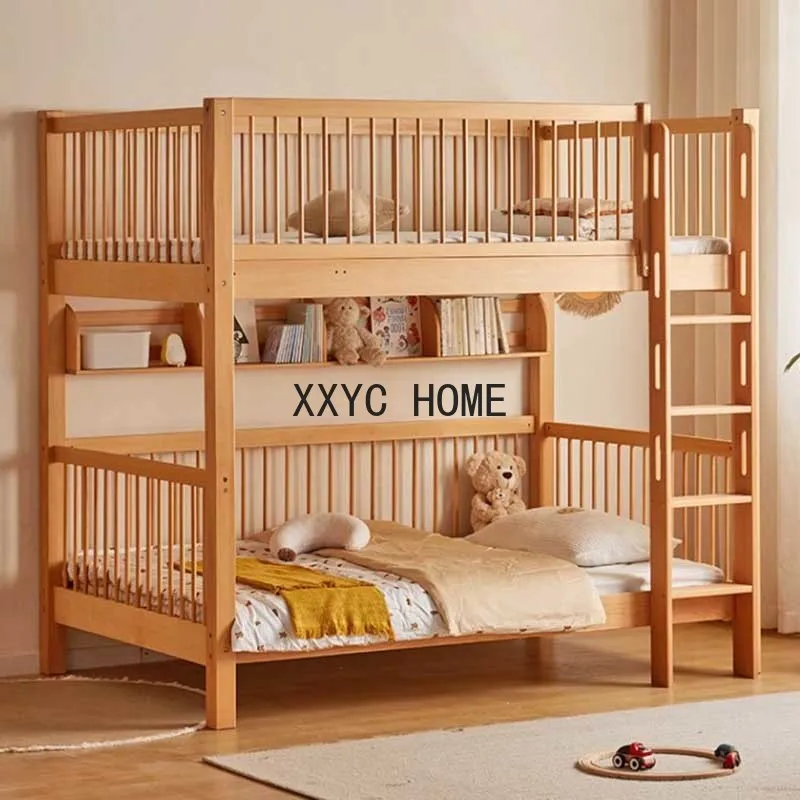 Nordic Kids Beds Solid Wood Bunk Upper Lower Modern Children Beds Raised Guardrails Girl Safe Letto A Castello Home Furniture