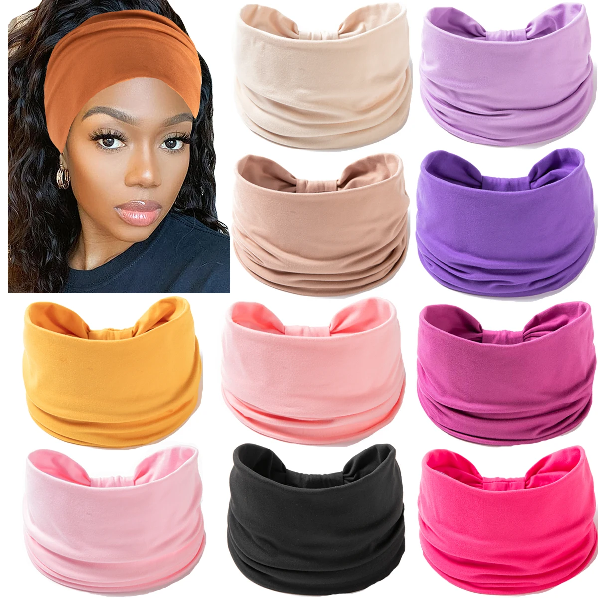 

Wide Headband For Women Black Stylish Head Wraps Boho Thick Hairbands Large African Sport Yoga Turban Hair Band Hair Accessories