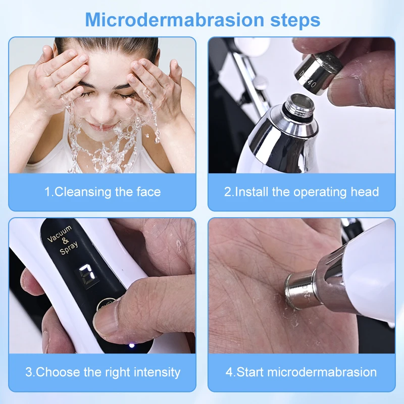 Machine portative de microdermabrasion de diamant exfolie les points noirs vergetures d'acné 9 accessoires pour le traitement du visage et du corps