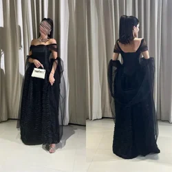 Customized  Formal Evening Gown Off-the-shoulder A-line Anke Length Tulle Fold Bespoke Occasion DressesProm Dress Saud