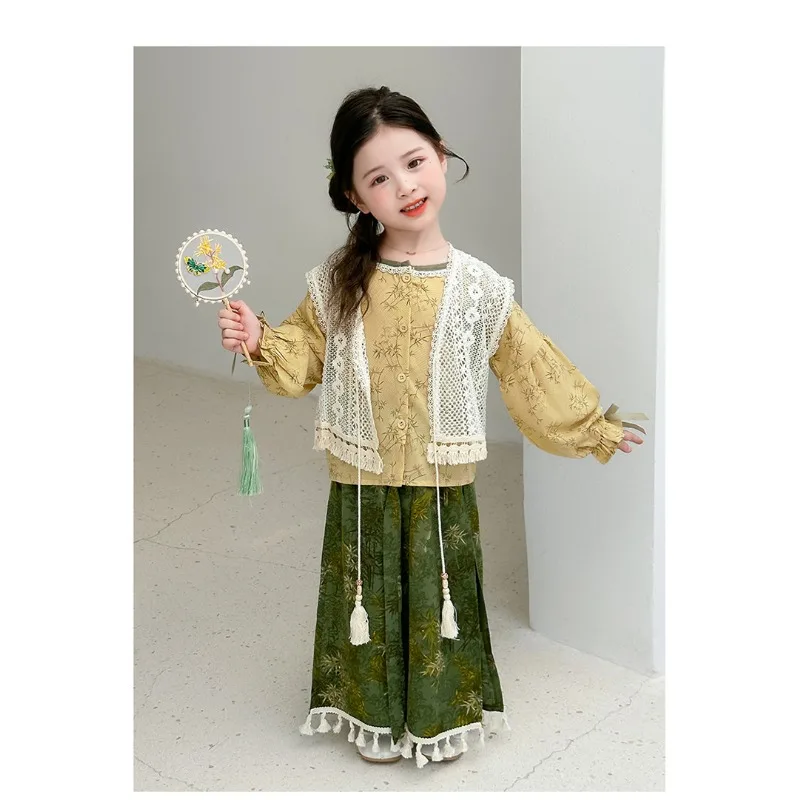 

Girls' Chinese Style Set Autumn 2025 New Spring and Autumn Ethnic Ancient Style Performance Dress Three Piece Set