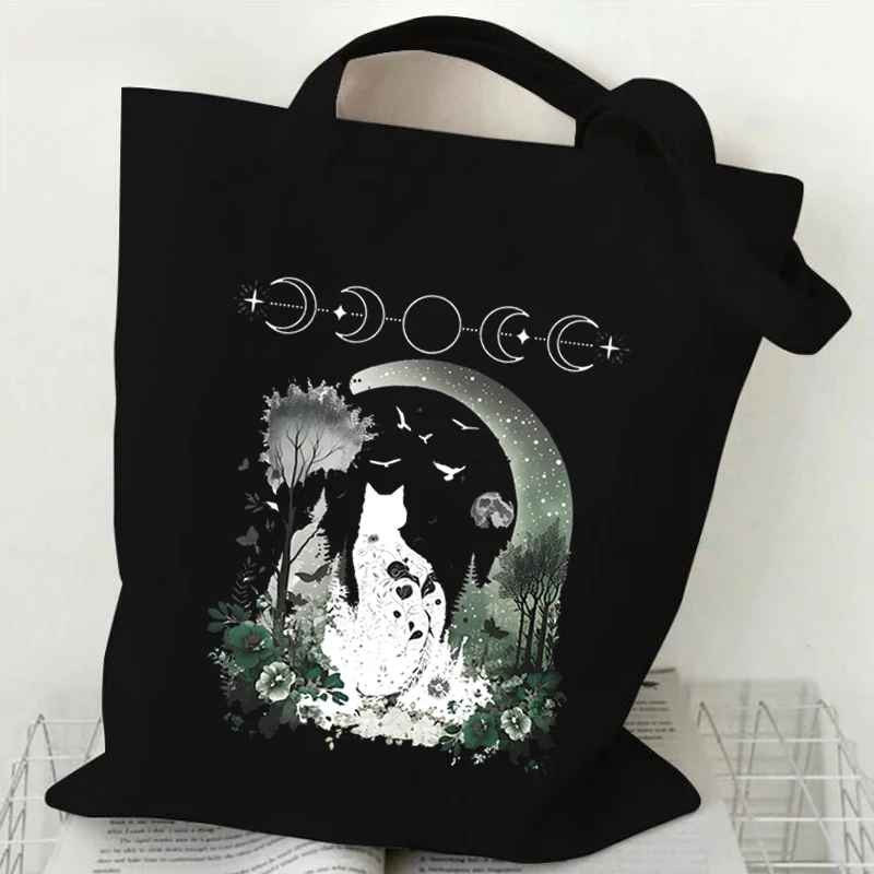 Women\'s Psychedelic Cat Tote Bag Canvas Dreamcore Aesthetic Shopping Bags Fashion Grunge Animal Unisex Shoulder Bag Handbags