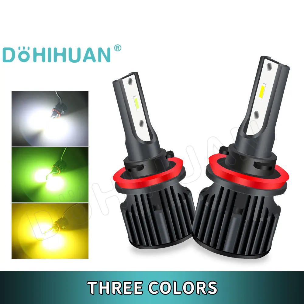 DOHIHUAN 2PC H8 H11 Led H7 Противотуманные фары H1 H3 H4 9003 9005 9006 HB2 H27 880 881 HB3 HB4 H16 Автомобильные лампы DRL Лимонно-желтый Зеленый