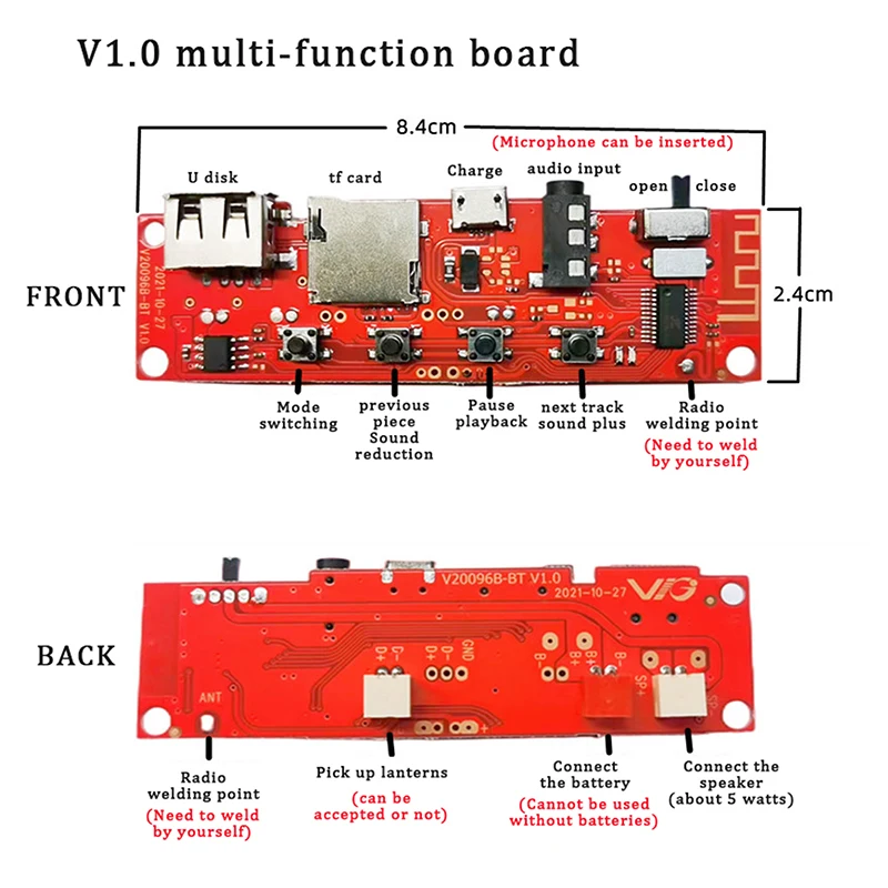 Multifunctional Bluetooth Audio Circuit Board Bluetooth Module Amplifier Board DIY Bluetooth Module Mltifunctional Lantern