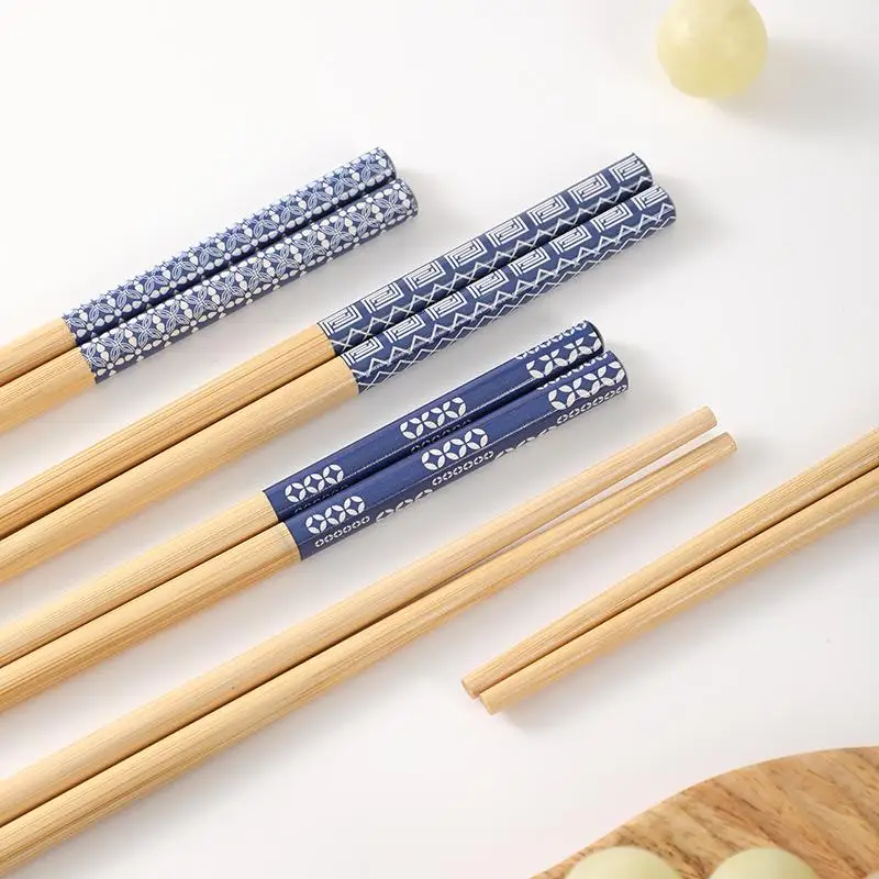 Reusable 5Pairs Tableware Handmade Bamboo Japanese Natural Wood Chopsticks Sushi Food Cat Flower Multi Color Wooden Chop Sticks