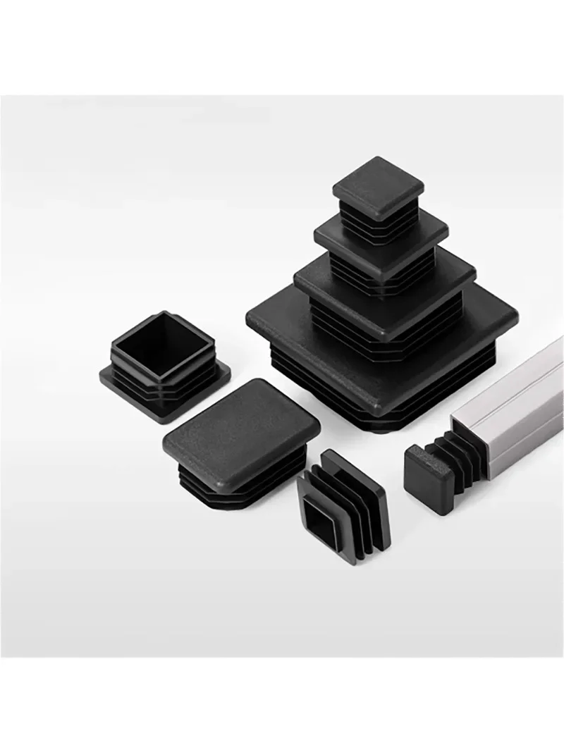 Embouts d'obturation carrés noirs en plastique, Tube de jambe de meuble, Inserts de tuyaux, bouchons, couvercle anti-poussière décoratif 10x10mm-100x100mm