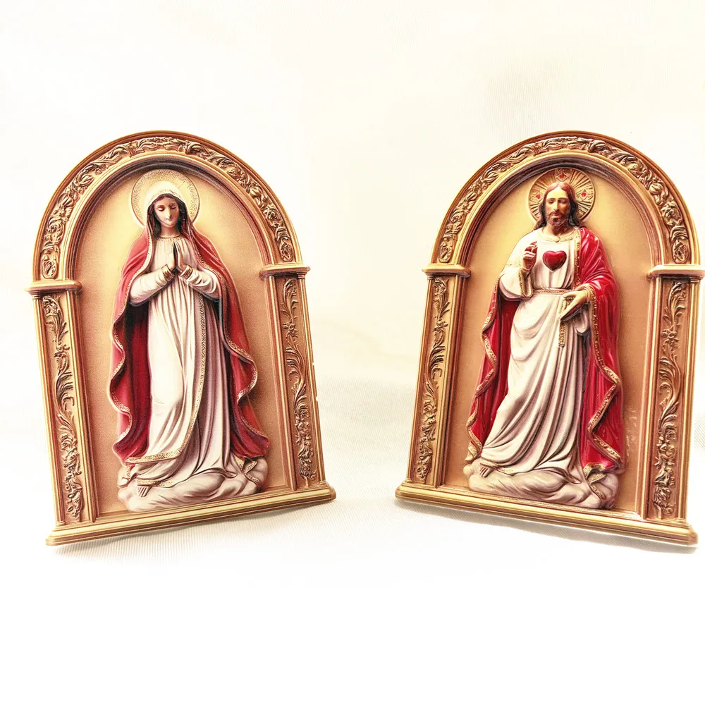 3D Jesus Resin Figurine Vrigin Mary Ornament Church Utensils Christmas Baptismal Decor