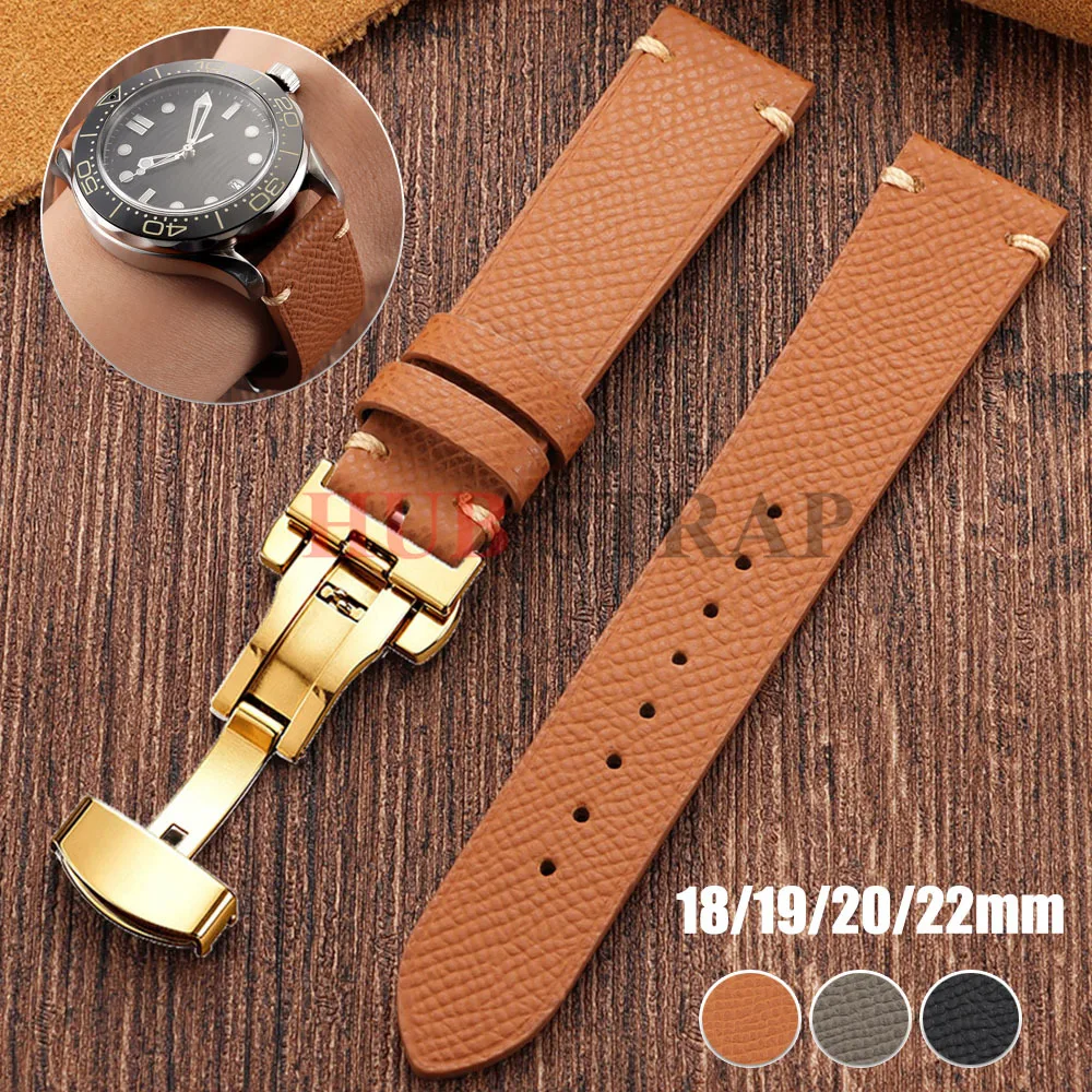 Bracelet de montre en cuir véritable fait à la main de qualité supérieure, 18/19/20/22mm, en cuir de vache à grain doux, noir, gris, marron, pour Seiko