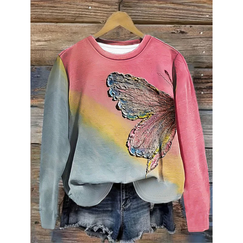 

Cross-border foreign trade new pattern printed base spring and summer round neck long sleeveTWomen's Blouse