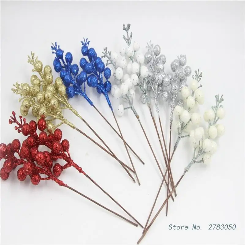 12pcs Artificial Red Berry Stems for Christmas Tree Wreath Decorations Glitter Red Berries Picks DIY Craft Holiday Decor