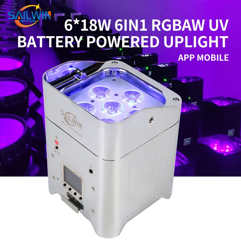 Sailwin 6*18W 6IN1DMX Battery Operated Uplight Stage Lights Mobile App Controlled LED Par Light with RGBAW UV DMX512 Mode