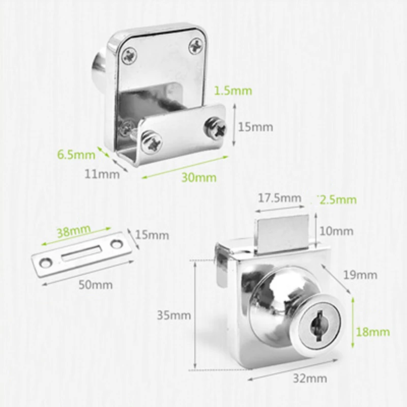 Zinc Alloy Lock for Cabinets and Showcases with Single/Double Swinging Glass Doors and 2 Keys for Extra Protection
