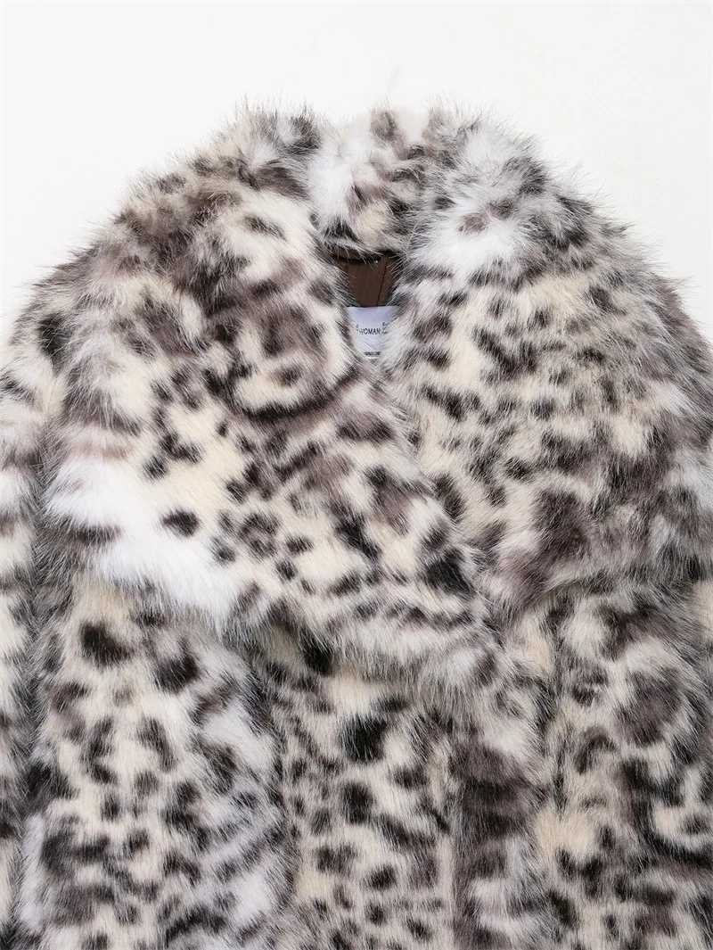 سترة كلاسيكية من الفرو الصناعي بطبعة الفهد للنساء برقبة على شكل حرف v وأكمام طويلة معطف سميك دافئ للخريف والشتاء ملابس خارجية عصرية ملابس خارجية #3