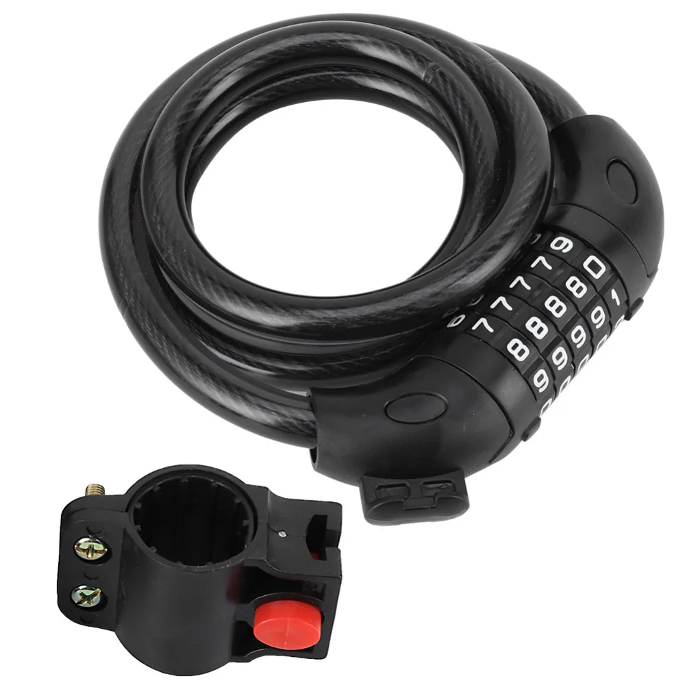 Durable 5-Digit Code Bike Lock Portable with Mounting Bracket Bicycle Cable Lock Keyless 1.2M Length Coded Lock Outdoor Use