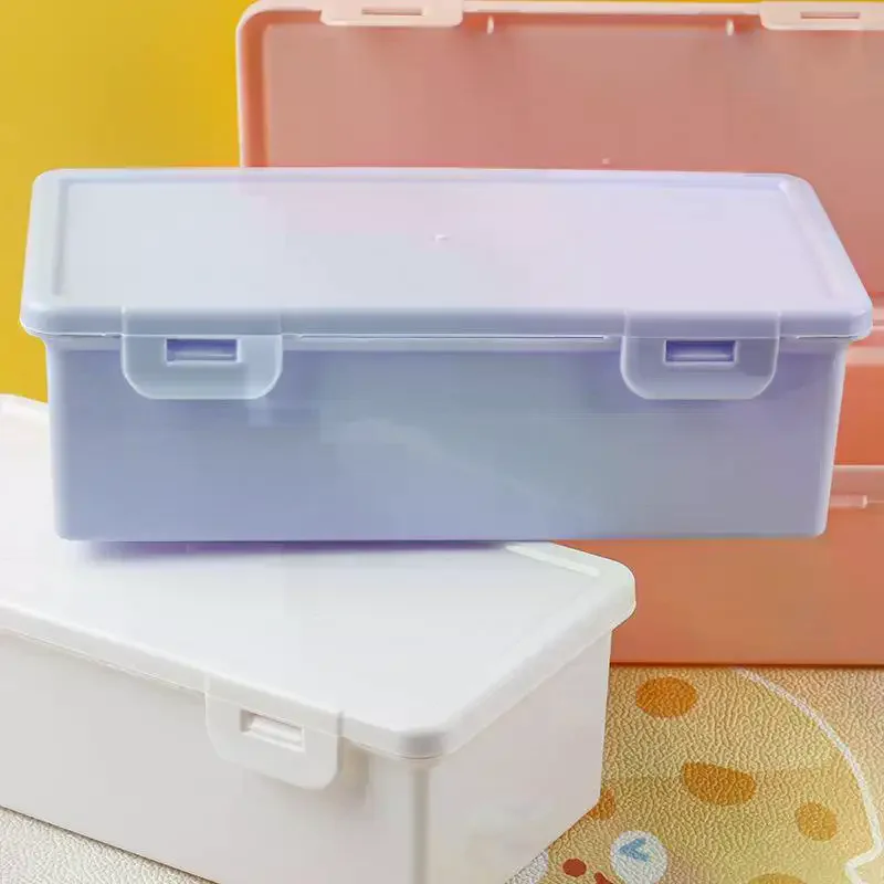 1 Pcs Clear Colorful Pencil Box Large Capacity Plastic Organizer Storage Boxes For School Bulk Stackable Design Office Supplies