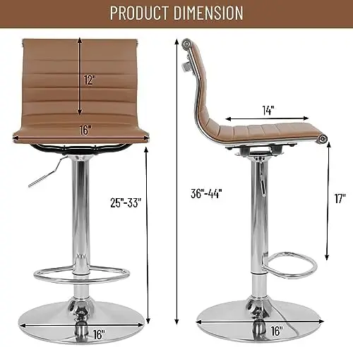 背もたれ付きカウンターハイトスイベルスツール、レザースツール、高さ調節可能、キッチン用スツール2個セットi