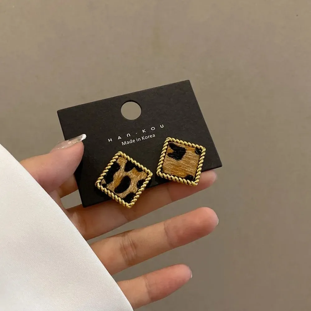 Korean Style Autumn and Winter Leopard Simple Pattern Plush Earrings Feminine Fashion Cold Style Retro Earrings Jewelry