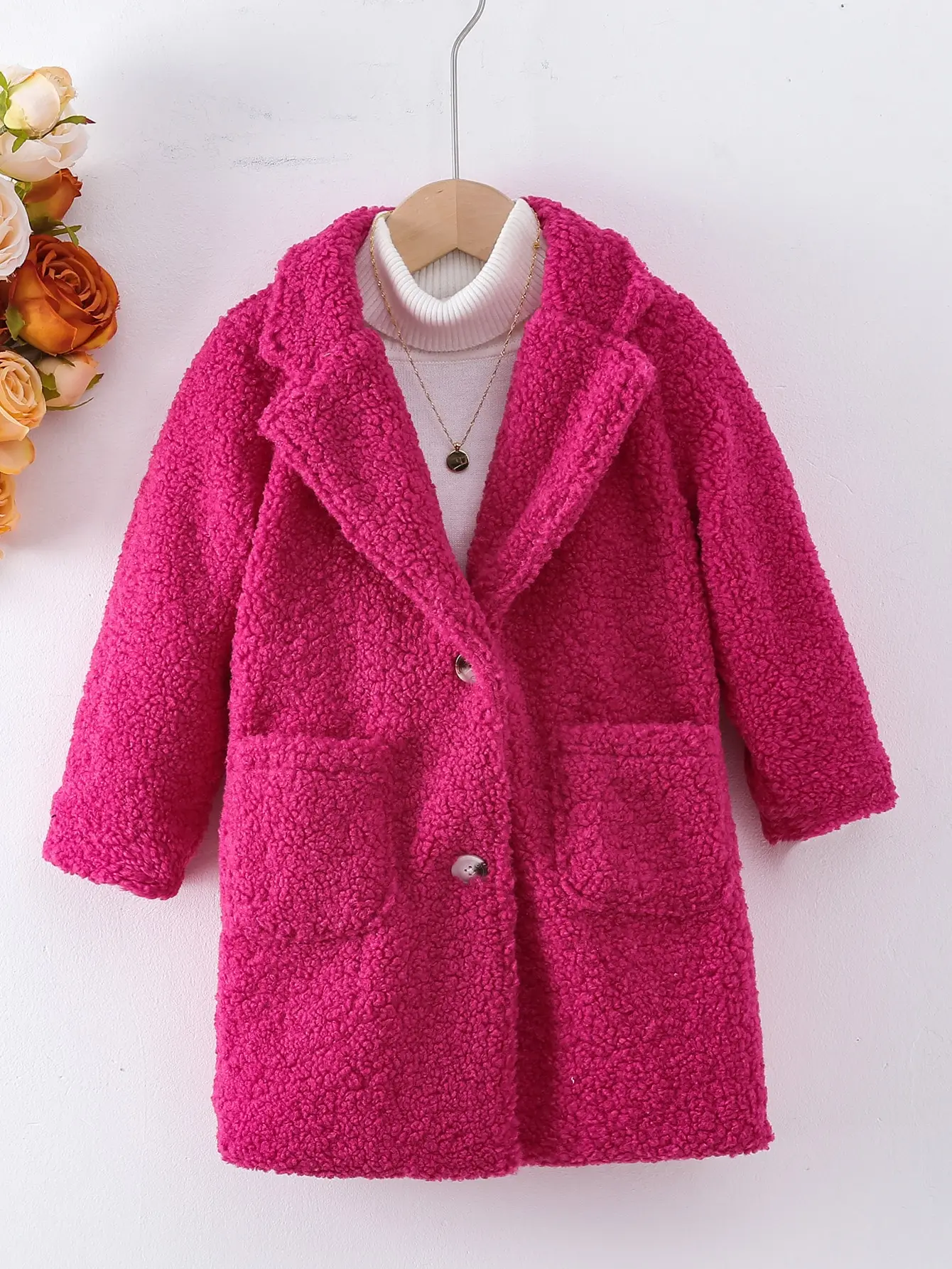 Kids Girls Single-Breasted Warm Woolen  Lapel Dress Coats For Winter Christmas