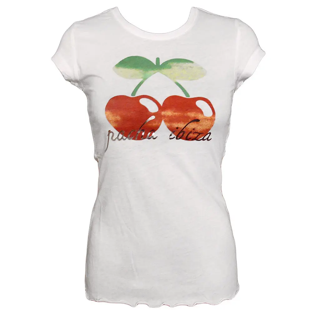 Pacha Ibiza Watercolour Cherry Women's T shirt Logo White Top Festival