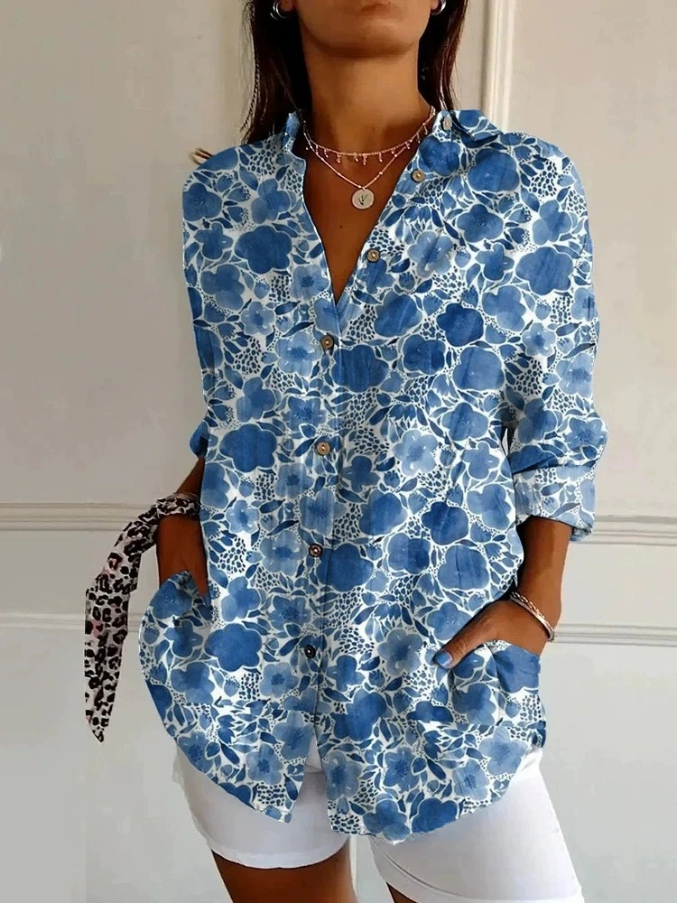 Fashion Long Sleeve Print Shirts Women Spring Buttons Casual Women\'s Tops And Blouses Elegant Simple Top Femme Shirt 2025