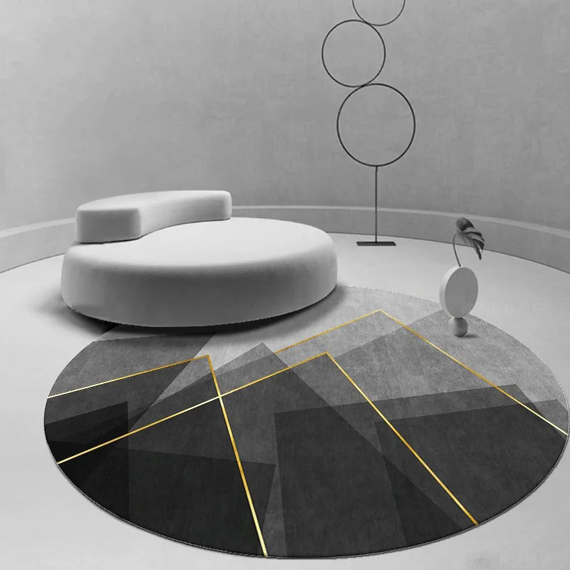 VIKAMA Aesthetic Neutral Grey Geometric Round Floor Mat Non Slip Office Desk Chair Rug Minimalist Study Gaming Room Decor view 2
