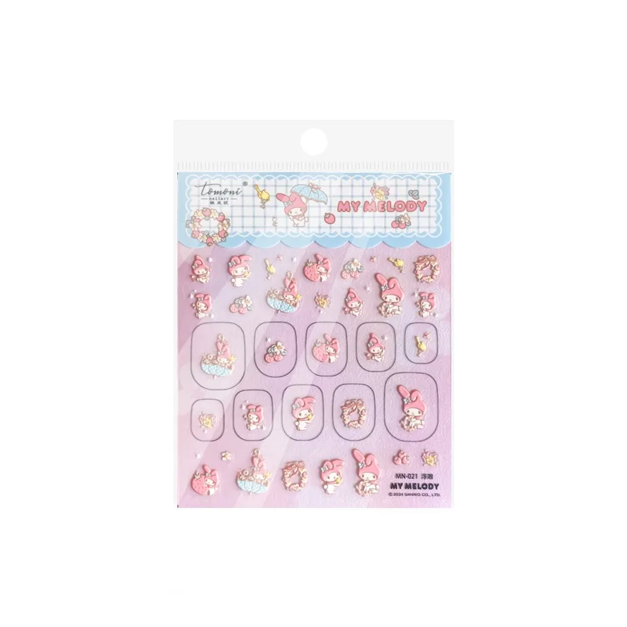 1 PCS Kawaii Sanrio Series Nail Decals 5D Melody Raised Character Pattern Ultra Thin Clear Base Nail Art Decor Stickers