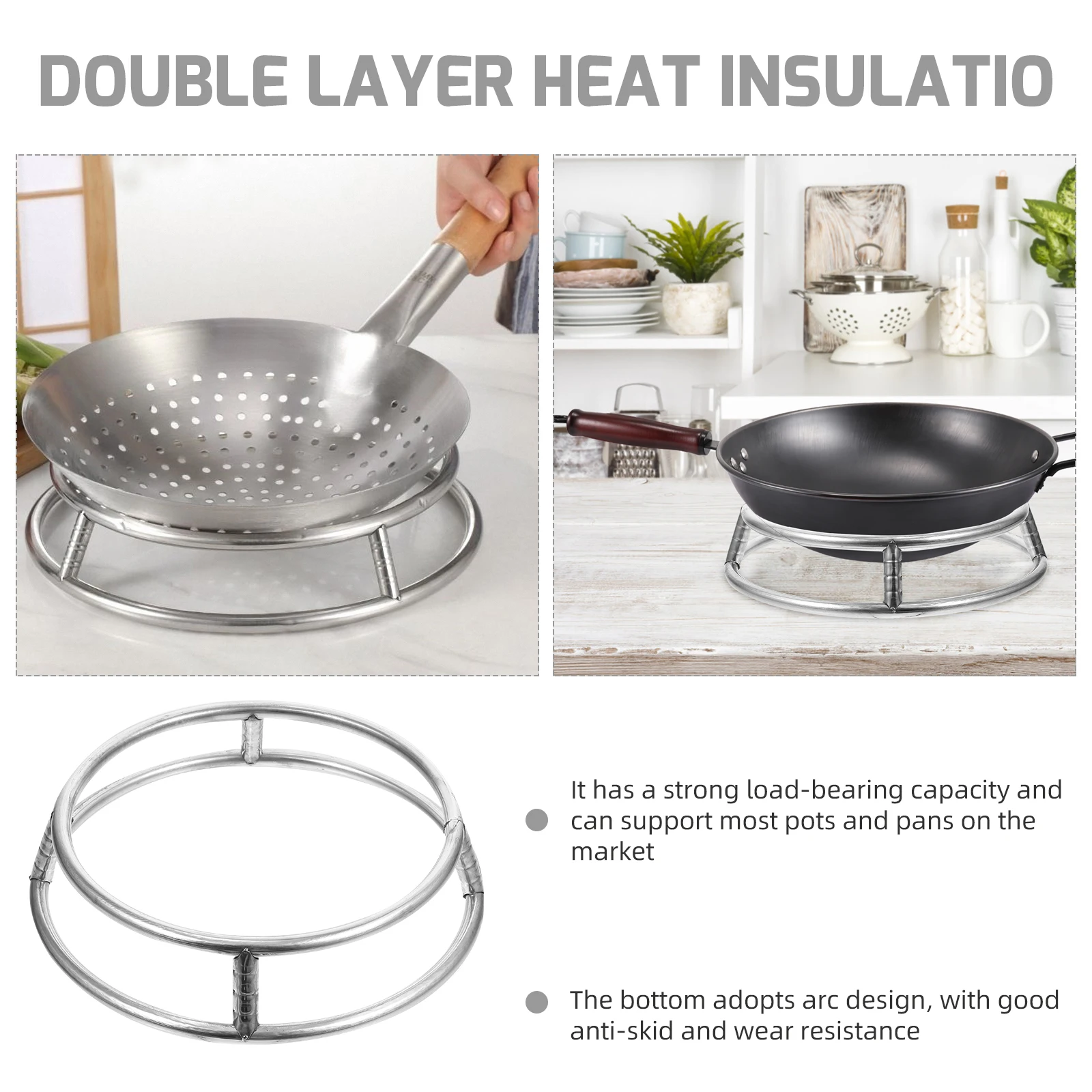 

Heat-Proof Pot Rack Double Layer Stainless Steel Wok Stand Anti-Slip Arc Base Strong Load Capacity Rust Resistant Ventilation