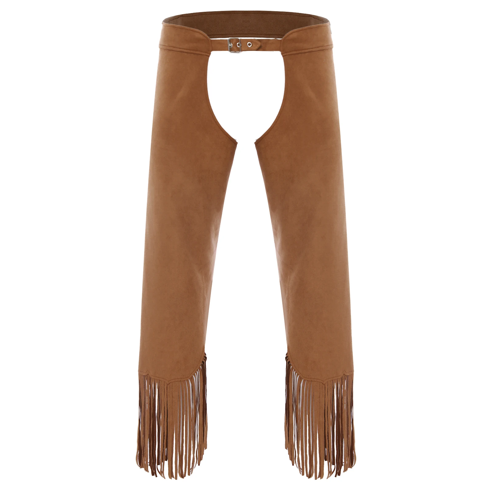 Men Western Cowboy Chaps Adjustable Buckles Split Fringed Suede Open Crotch Pants Motorcycle Biking Trousers Halloween Dress Up view 2