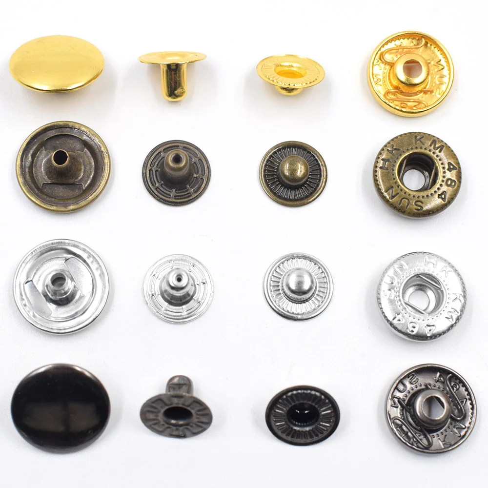 50 juegos de botones a presión de Metal dorados/bronce de 10mm/12,5mm/15mm con 1 Juego de molde de interfaz de rosca M6 combinado para herramienta