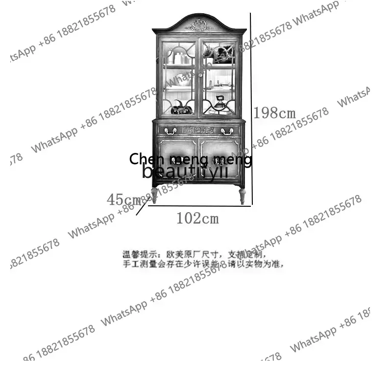 X  ss 8617French retro solid wood dining side cabinet integrated against the wall, American medieval, restaurant storage display