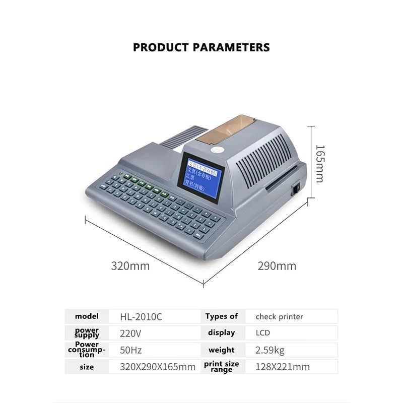 Impresora de verificación profesional, máquina de HL-2010C, máquina de escribir automática, teclado Inglés completo, Impresión de pedido de dinero