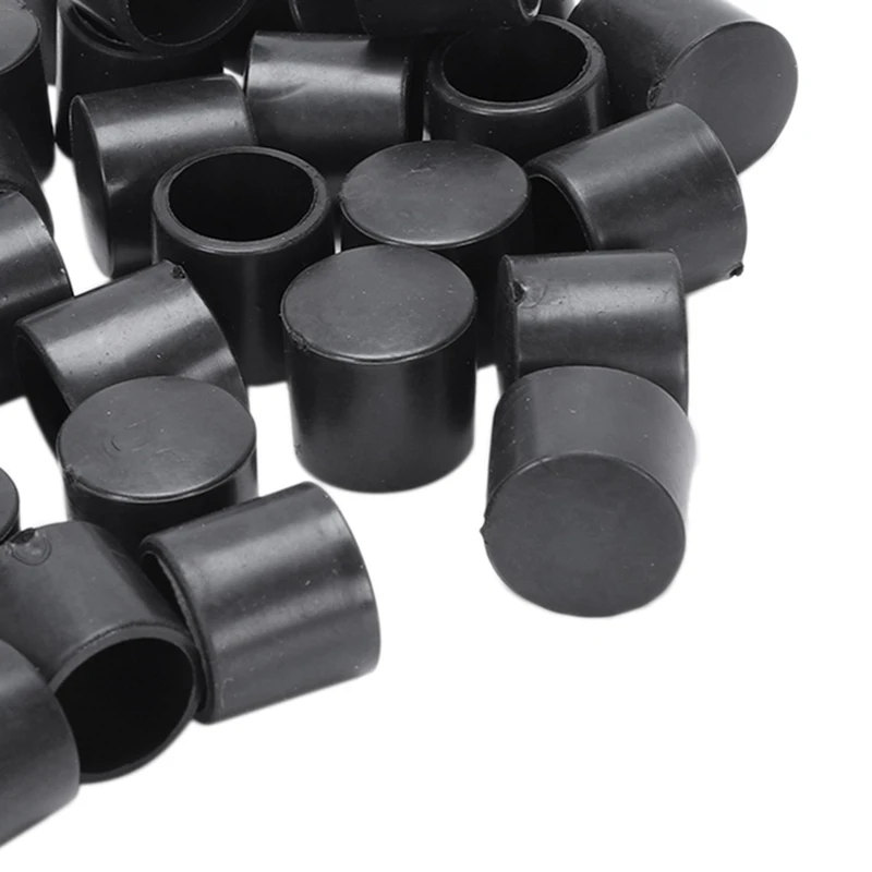 DT20 50 Pcs Black Rubber PVC Flexible Round End Cap, 12mm Inner Diameter Foot Cover for Furniture & Table Legs