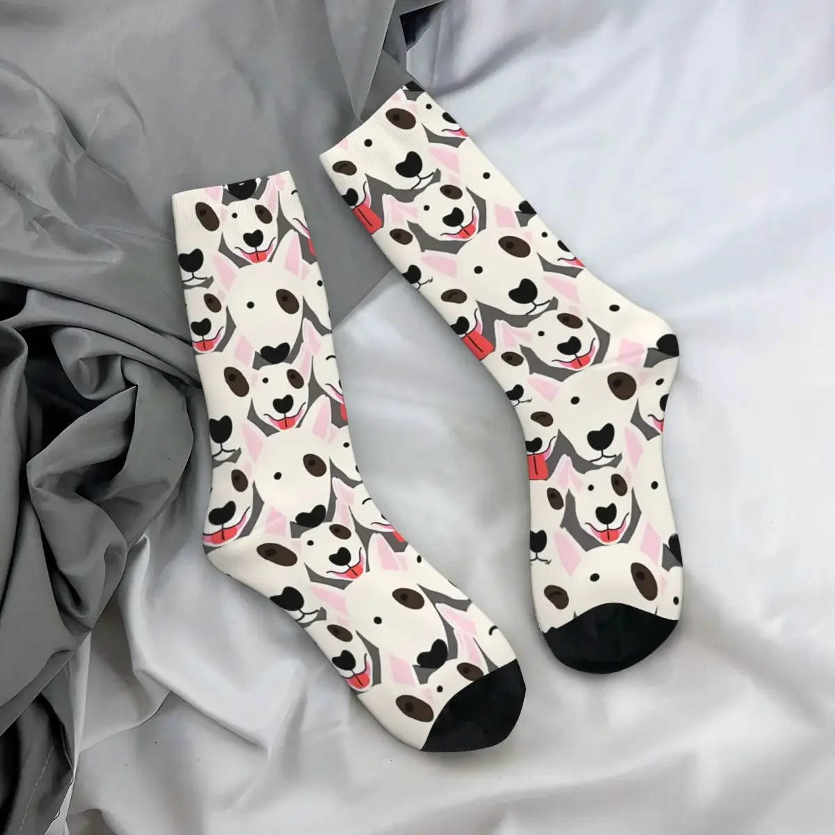 Funny Happy Sock For Men Pattern Vintage Bull Terrier Pet Dog Breathable Pattern Printed Crew Sock Casual Gift