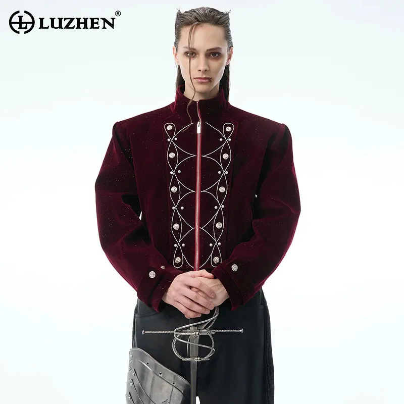 LUZHEN High 2025 New Original Geometric Design Pattern Embroidery Quality Coat Men Stylish Street Male Stand Neck Jacket JY4735