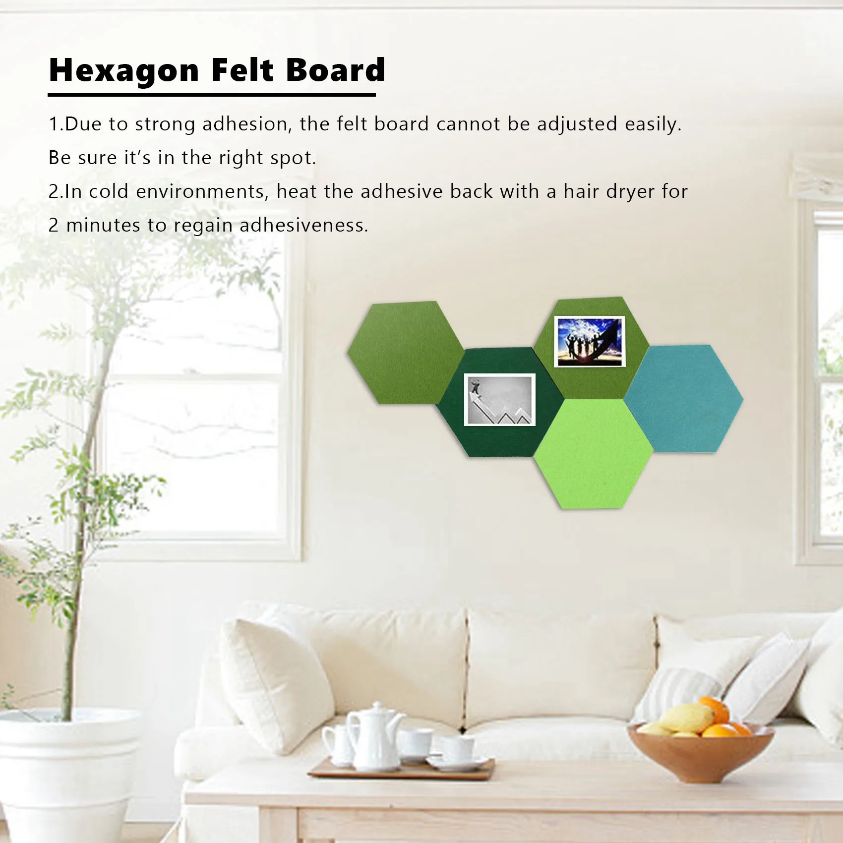 Solid 10Pcs/Set Hexagon Felt Board Hexagonal Felt Wall Sticker Multifunction 3D Decorative Home Message Board Green Series