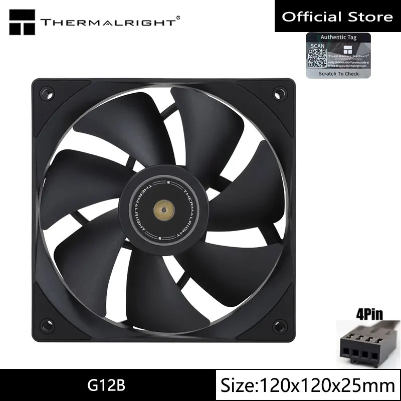 Thermalright TL-G12B Czarny wentylator obudowy 12CM 4-pinowe łożysko hydrauliczne PWM Wentylator 1500 obr./min
