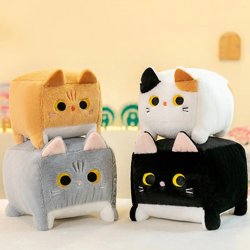 20cm~40cmcute Square Cat Plush Toy Fluffy Black Cat Pillow Stuffed Kitten Animal Plush Doll Kawaii Home Decoration Birthday Gift
