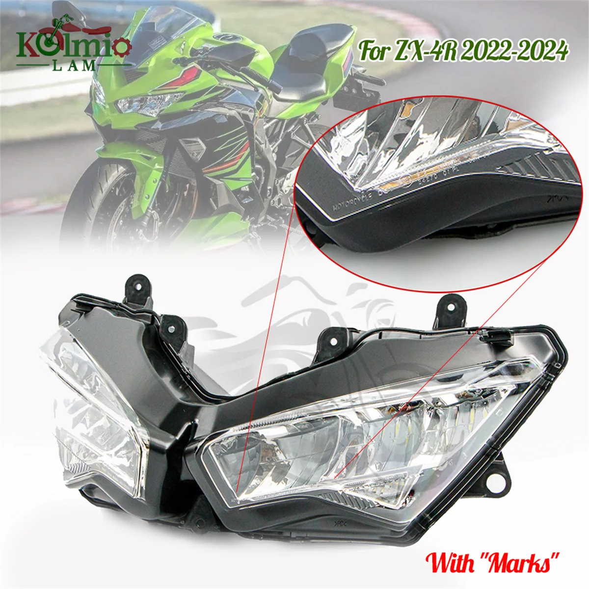 KOIMIO-LAM Fit For 2022 - 2024 KAWASAKI NINJA ZX-4R Motorcycle Headlight Front Headlamps Assembly ZX 4R 2023 Led Head Light