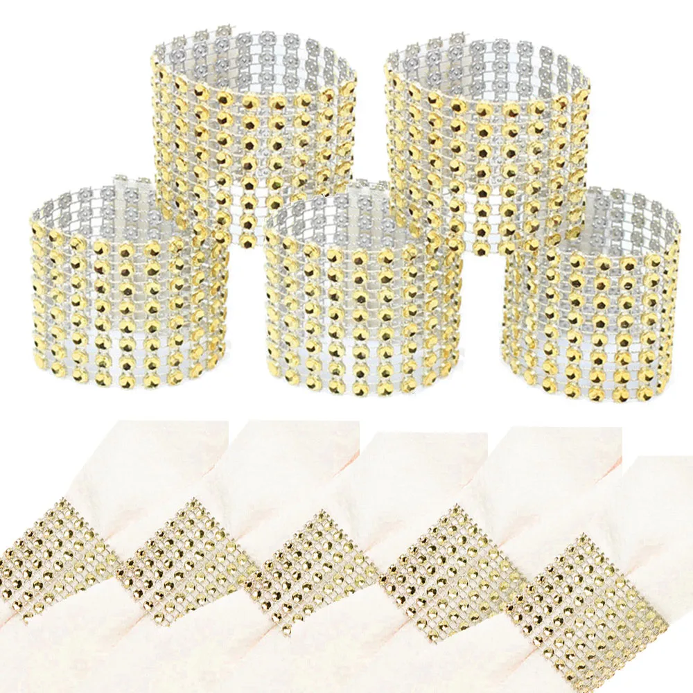 10pcs/lot DIY Chairs Sash Bows Tablecloth Cloth Paper NapkinsNapkin Rhinestone Rings Napkin Rings Ornament For Party Wedding