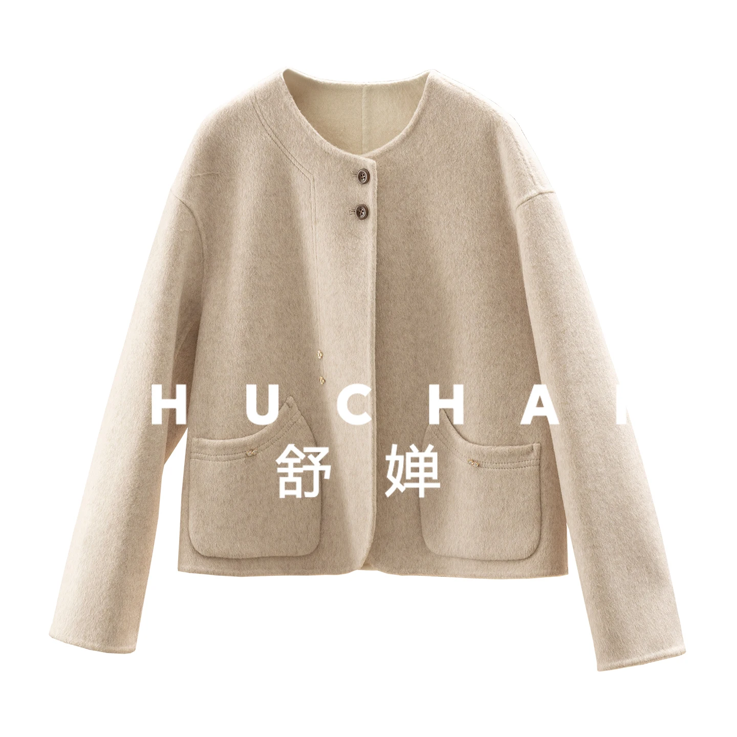 

Quiet Luxury Tencel Wool Cashmere Handmade Double-sided Woolen Short Coat Female 6Y72 Casacos De Inverno Feminino