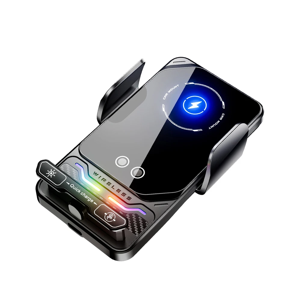 15W Wireless Car Phone Charger Holder Featuring Electric Induction Opening Closing and Secure Auto Grip for Most Smartphones