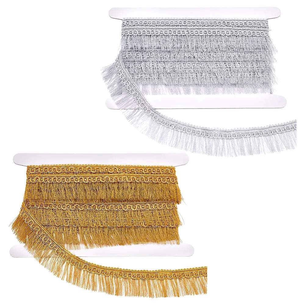 9.2 Yards 2 Colors Polyester Tassel Ribbons Fringe Trimming Gold Webbing Ribbon Mixed Color 1-1/4~1-3/8 inch(32~35mm)