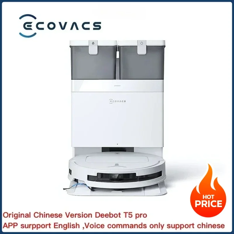 

2024 Ecovacs Deebot T50 PRO Robot aspirador 8,1 cm de alto 15000pa versión china pronunciación en inglés