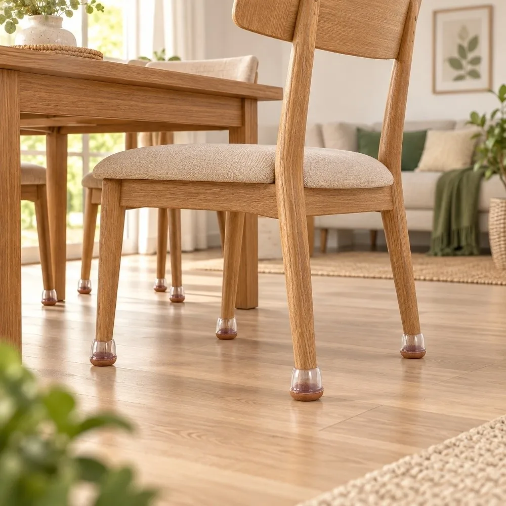 24pcs Practical Mute Chair Feet Covers Transparent Thickened Furniture Pads Round Shape Table Leg Protectors Hardwood Floors