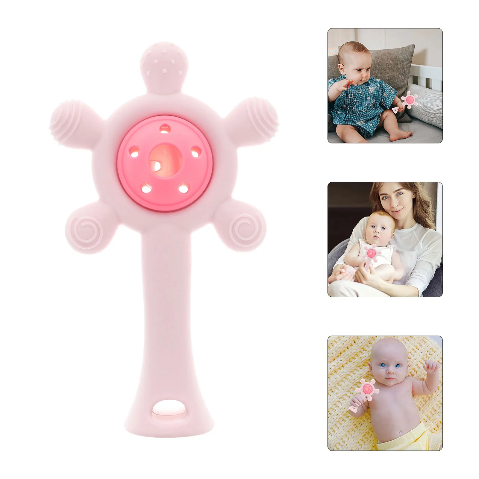 سيليكون عجلة فيريس شكل الوردي لينة مضغ عضاضة لتخفيف التسنين اليد جرس الرضع اللعب الطفل ألعاب التسنين