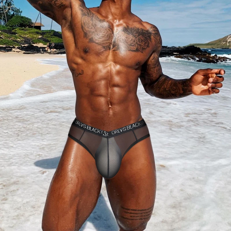 2PCS Fashion See Through Mesh Male Briefs ORLVS Brand Waist Lightweight Breathable Bikini Underpants