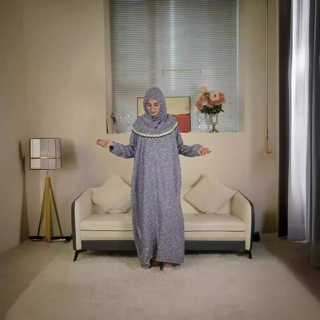 

Мусульманское платье Традиционная исламская Абая для женщин с Джилбабом Абая Химар Платье с кружевной шляпой с принтом Шелковый модный размер